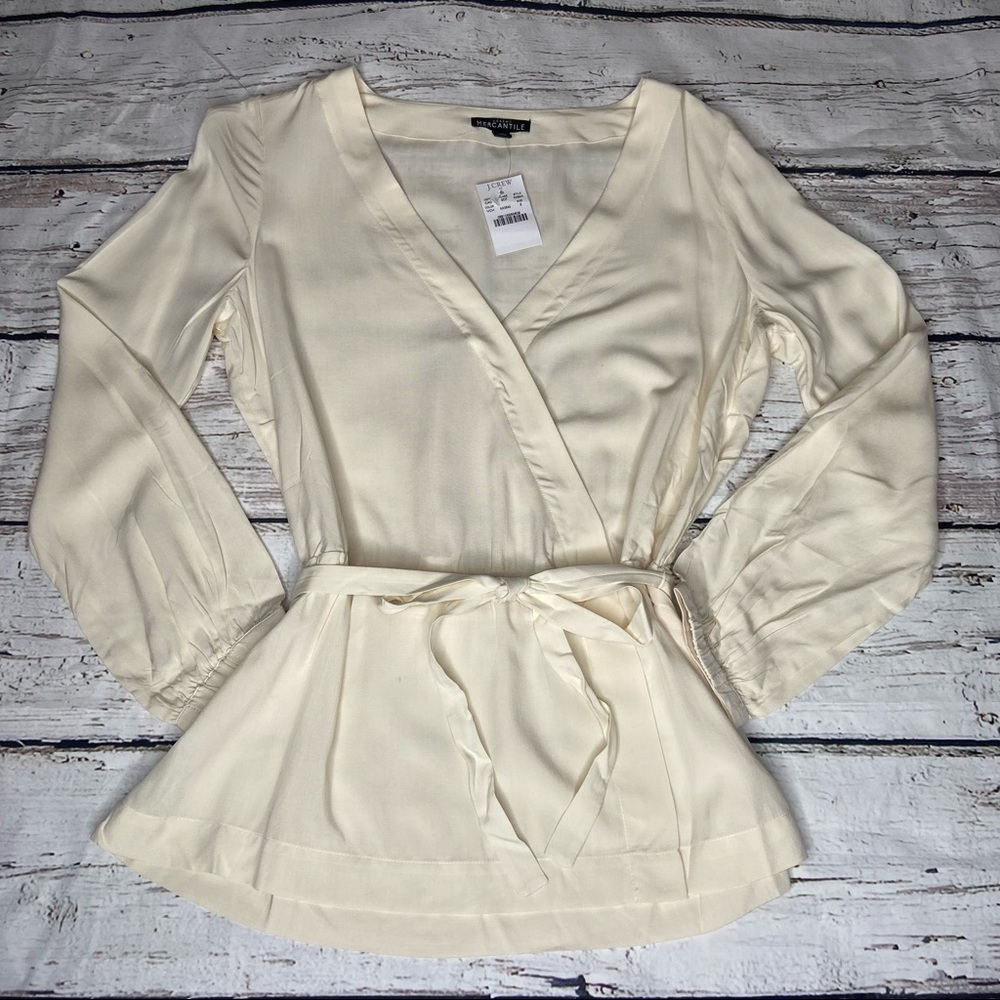 NWT J. Crew Mercantile Faux Wrap Tie Blouse Size 2